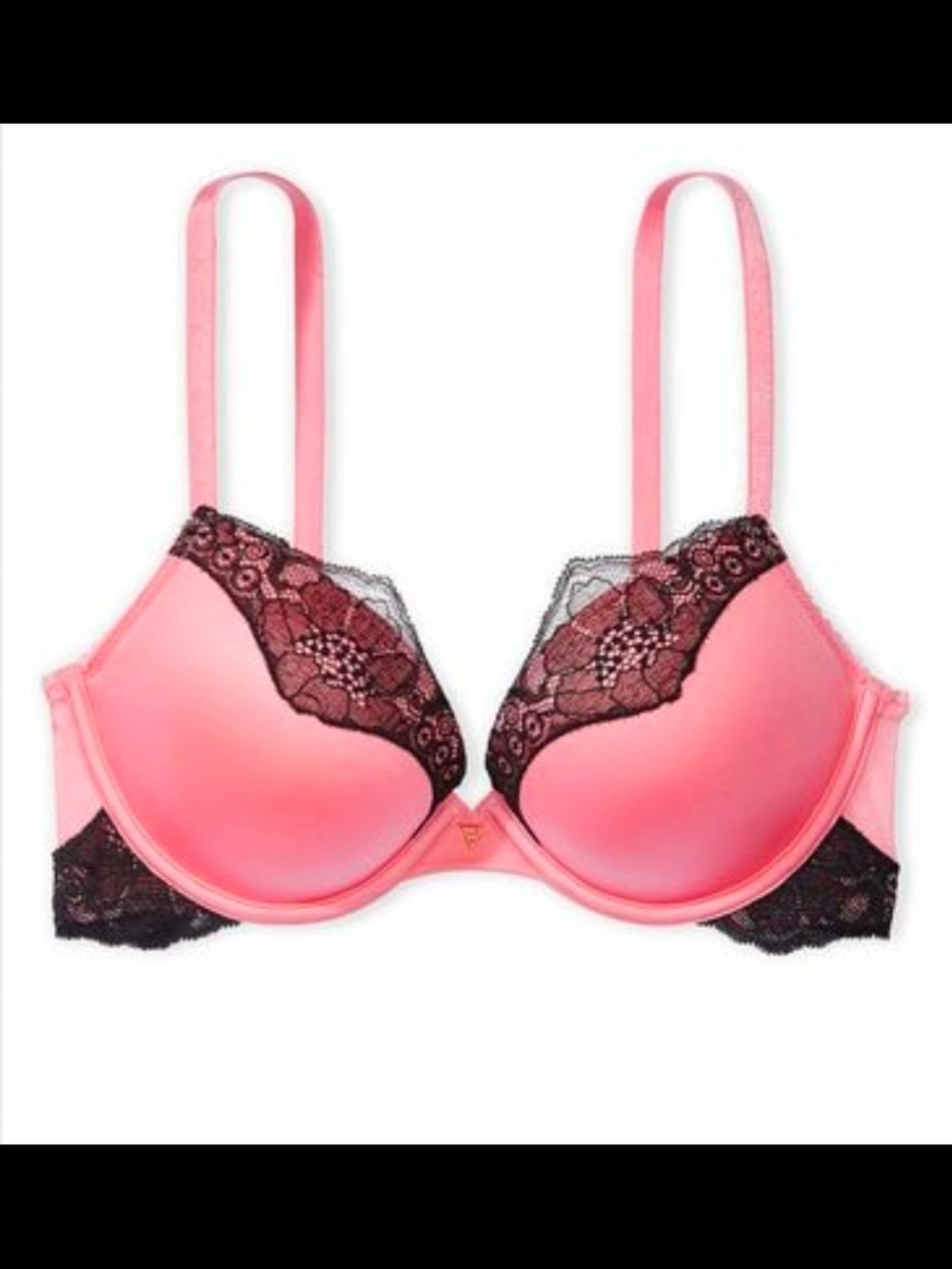 Victoria's Secret Coral Pink Push-Up Bra with Black Lace